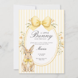 En söt liten Blomster Kanin Gul Rosett Baby Shower Inbjudningar