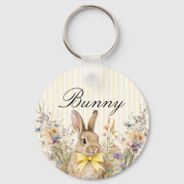En söt liten Blomster Kanin Gul Rosett Baby Shower Nyckelring