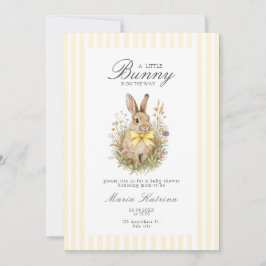 En söt liten Blomster Kanin Gul Rosett Babyfirande Inbjudningar