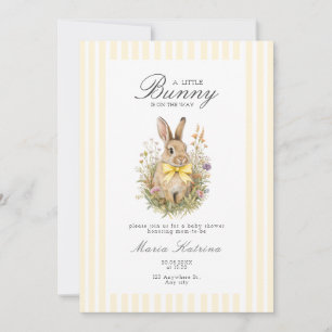 En söt liten Blomster Kanin Gul Rosett Babyfirande Inbjudningar
