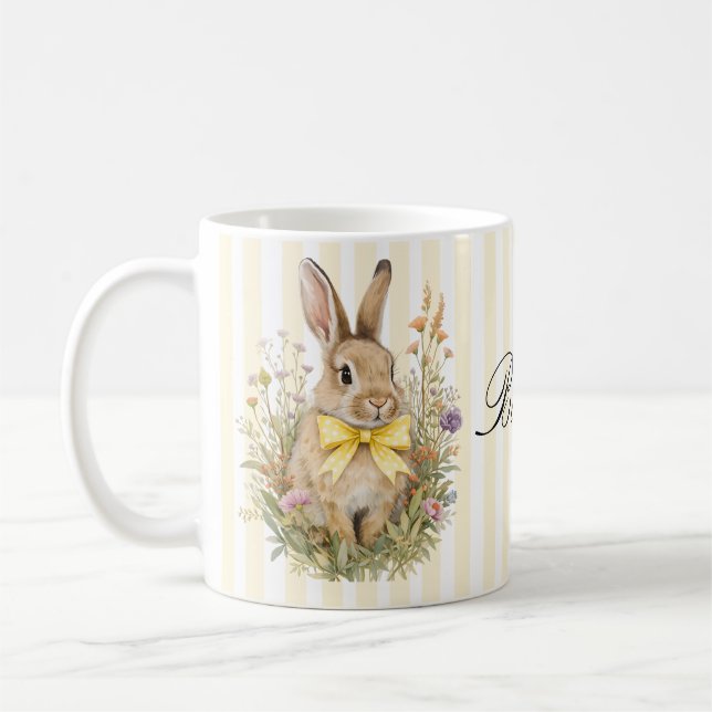 En söt liten Blomsterkanin Gul Båge Bebis Shower Kaffemugg (Vänster)