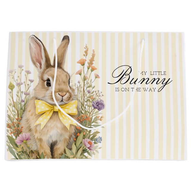 En söt liten Blomsterkanin Gul Rosett Baby Shower  (Framsidan)