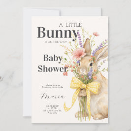 En söt liten Blomsterkanin Gul Rosett Baby Shower Inbjudningar