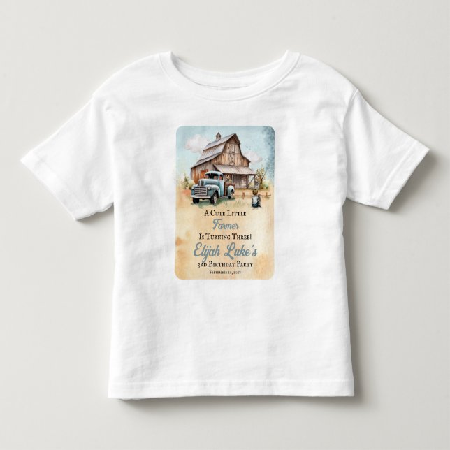 En söt liten bonde 3-års födelsedagsfest t shirt (Framsida)