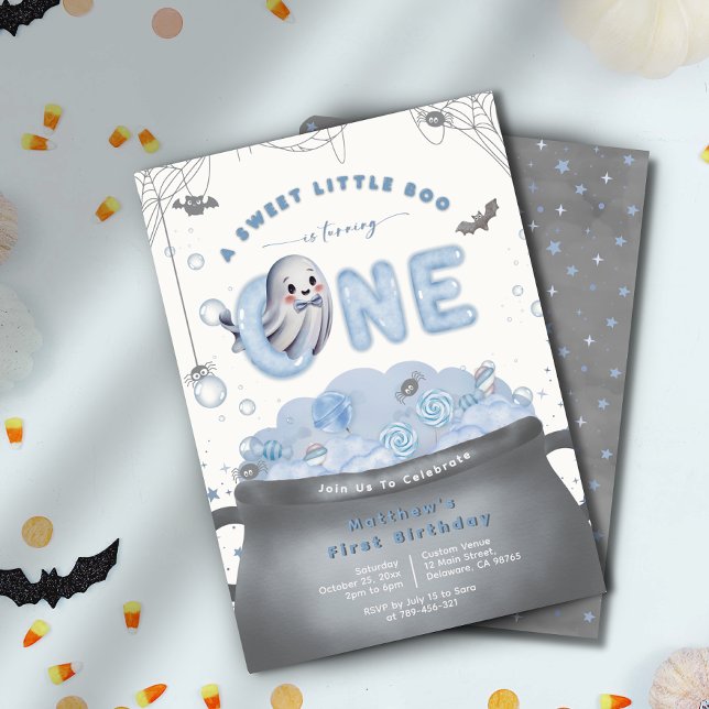 En söt liten boo håller på att bli första födelsed inbjudningar (A Sweet Little Boo Is Turning One 1st Birthday Invitation)