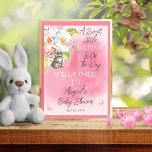 En söt, liten bunny är på väg att bli babyskabare poster<br><div class="desc">"En söt liten bit är på väg",  rosa flicka duschar kompositdesign av Helgdag Hearts Designs.</div>