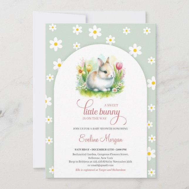 En söt liten bunt med daisy som säljer rosa baby inbjudningar (Framsida)