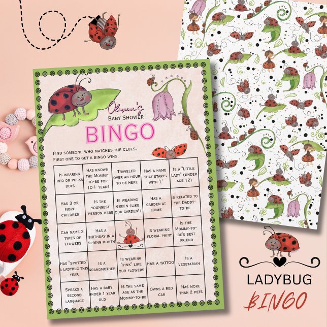 En söt liten dam ladybug  Hitta GÄST BINGO  Inbjudningar (A Sweet Little Lady Ladybug Find the GUEST BINGO Invitation)