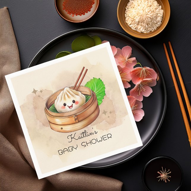 En söt liten dubbare Kwai Theme Baby Shower Pappersservett (A Sweet Little Dumpling Kwai Theme Baby Shower Paper Napkins)