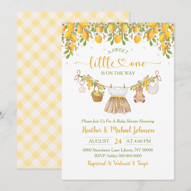 En söt liten en lemoncitrus-babyshower inbjudningar (Fram/baksida)