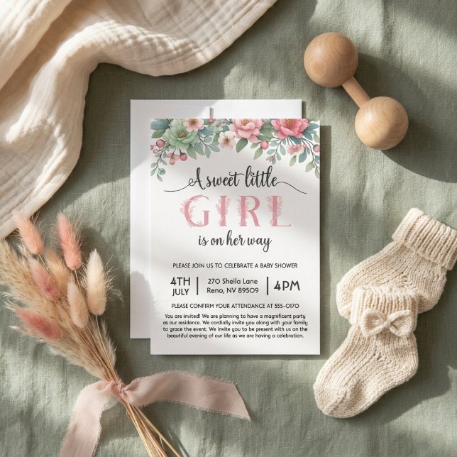 En söt liten flicka är på väg Baby Shower Inbjudningar (Skapare uppladdad)