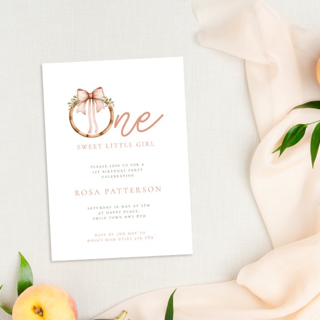 En söt liten flicka Bow & Ring 1:a födelsedagen Inbjudningar (Skapare uppladdad)
