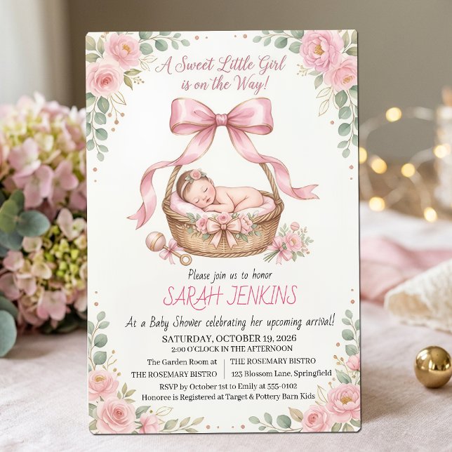 En söt liten flicka rosa blommig baby shower inbjudningar (Skapare uppladdad)