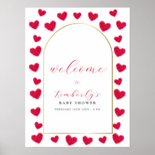 En söt liten hjärtasällskaps baby shower välkomsts poster