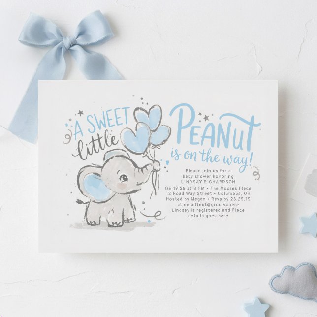 En söt liten jordnöt Elefant Bebisfest Inbjudningar (A sweet little peanut is on the way cute elephant baby shower invites)