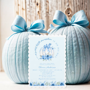 En söt liten knumpkin Bow Blue Baby Shower Inbjudningar