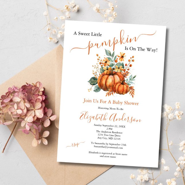 En söt liten knumpkin höst-babystövel inbjudningar (A Little pumpkin is on the way baby shower invitation Fall Autumn Theme Gender Neutral)