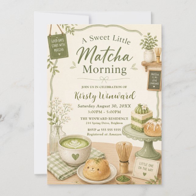 En Söt Liten Matcha Morgon Bebis Shower Inbjudningar (Framsida)