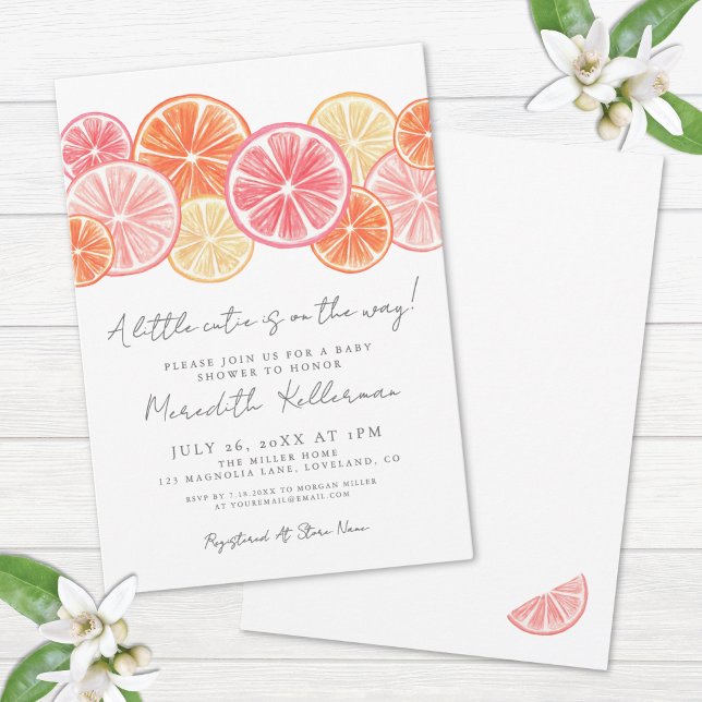 En söt liten minimalistisk citrus-barnkalas inbjudningar (A Little Cutie Minimal Citrus Baby Shower Invitation)