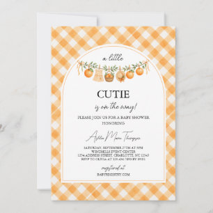 En söt liten orange gingham-bebisfest inbjudningar