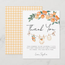 En söt liten orange rutig citrus baby shower