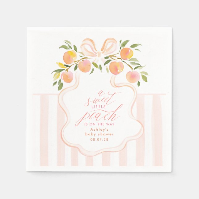 En söt liten persika-baby shower  pappersservett (Framsidan)