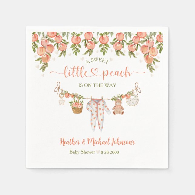 En söt liten persikoklänning baby shower pappersservett (Framsidan)