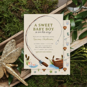 En söt liten pojke fiskare akvarell baby shower inbjudningar