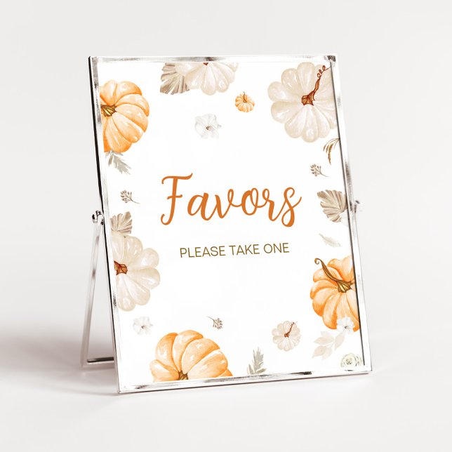 En söt liten pumpa för favors skylt (Orange Pumpkin Fall Baby Shower Favors Sign)
