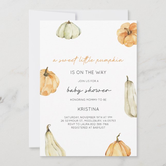En söt, liten Pumpkin Fall Baby Shower-inbjudan Inbjudningar (Framsida)