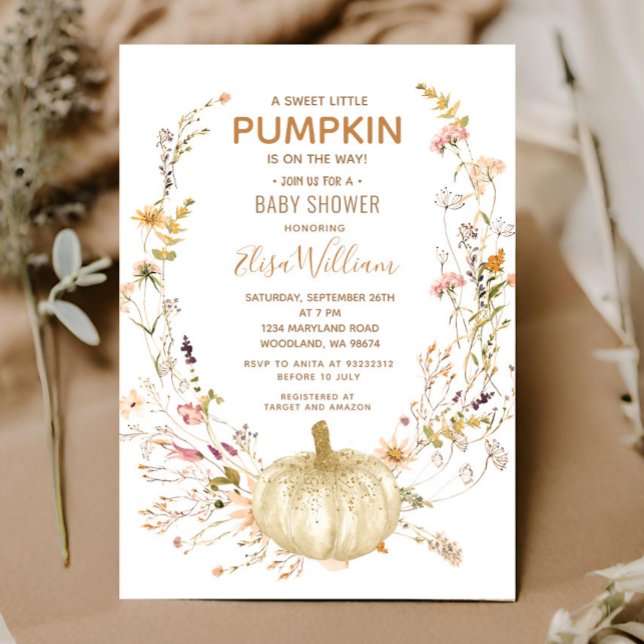 En söt liten Pumpkin och Wildblomma Baby Shower Inbjudningar (Skapare uppladdad)