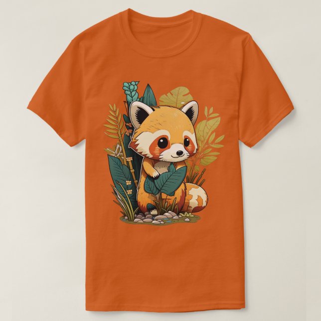 En söt liten röd panda i skogen t shirt (Design framsida)