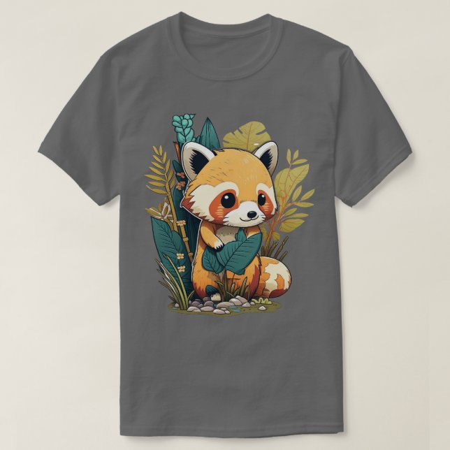 En söt liten röd panda i skogen t shirt (Design framsida)