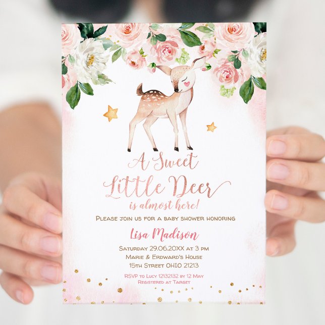 En söt liten Rosa Hjort Flower Baby Shower Inbjudningar (Skapare uppladdad)