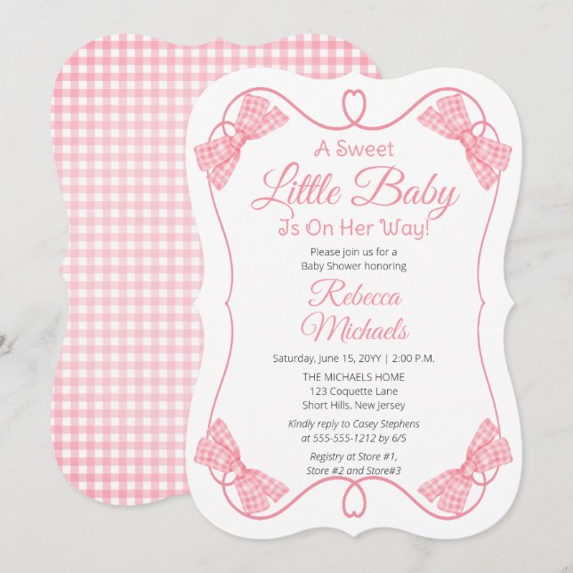 En söt liten Rosa i Baby Bows Girl Baby Shower Inbjudningar (Fram/baksida)
