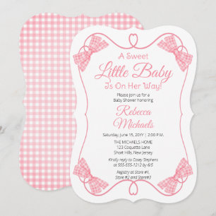 En söt liten Rosa i Baby Bows Girl Baby Shower Inbjudningar