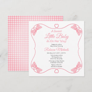 En söt liten Rosa i Baby Bows Girl Baby Shower Inbjudningar