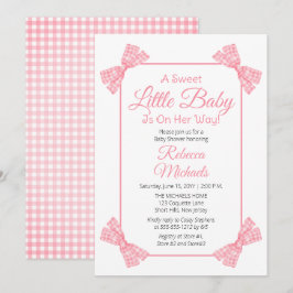 En söt liten Rosa i Baby Bows Girl Baby Shower Inbjudningar