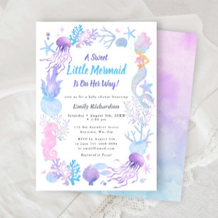 En söt liten sjöjungfru Pastell babyflicka shower Inbjudningar