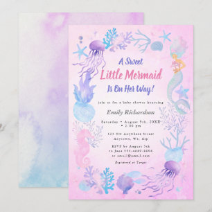 En söt liten sjöjungfru Pastell flicka baby shower Inbjudningar
