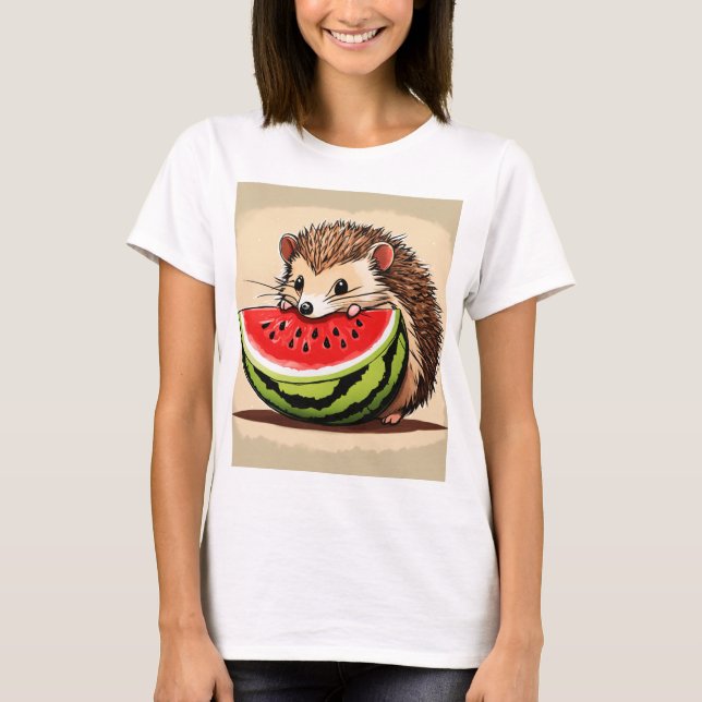 en söt, lycklig hedgehog som tar en bita från biet t shirt (Framsida)