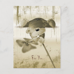 En söt nalle med blomma - vykort