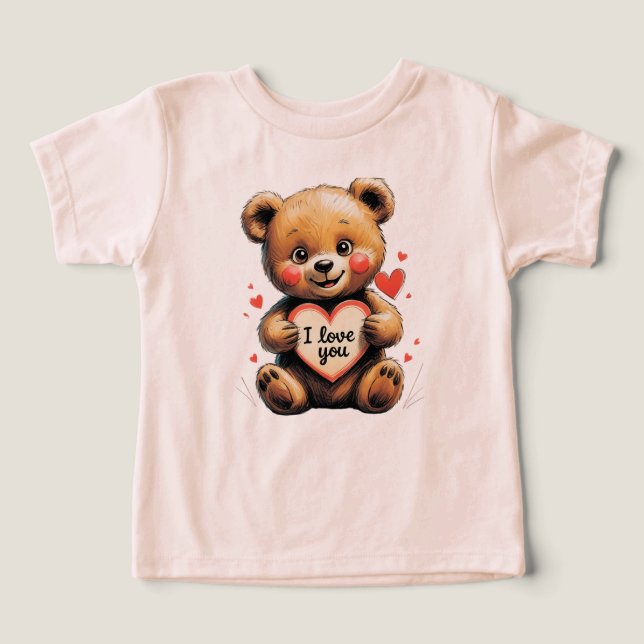 En söt nalle med ett hjärtformat kort t shirt (Design Framsida)