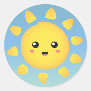 En söt och glad sol som lyser klart runt omkring klistermärke