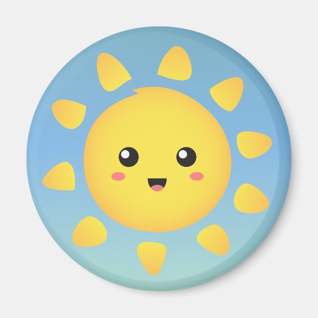 En söt och glad sol som lyser klart runt omkring magnet (Framsidan)