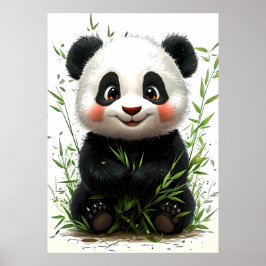 En söt panda med rosiga kinder sitter lyckligt poster