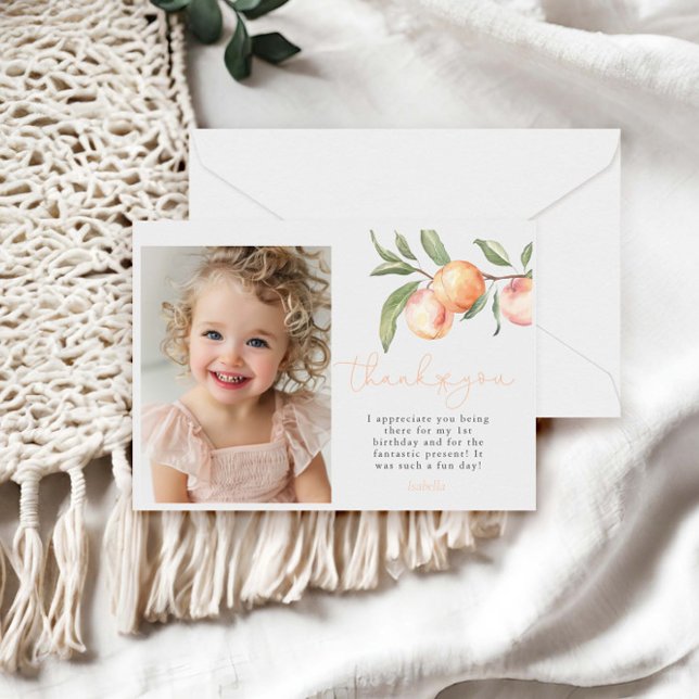 En söt Peach Girl 1:a födelsedagen Tack Kort (Skapare uppladdad)