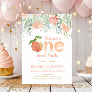 En söt Peach Girl First Birthday Inbjudningar