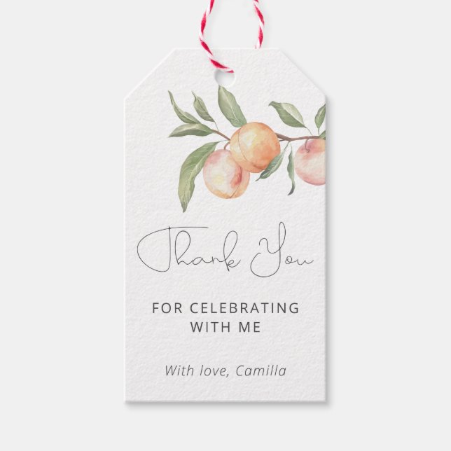 En söt persika 1:a födelsedag Tack Presentetikett (Framsidan)