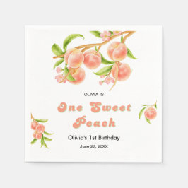 En söt persikofrukt 1:a födelsedag pappersservett